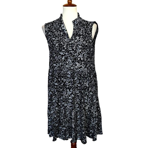 J.Crew Black Floral Babydoll Mini Dress SMALL Cottage Preppy Pleated Shift $128 - Picture 1 of 5